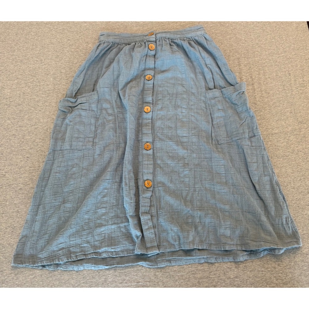 Roxy Blue Gauze Button Front Midi Skirt with Pockets Size Medium